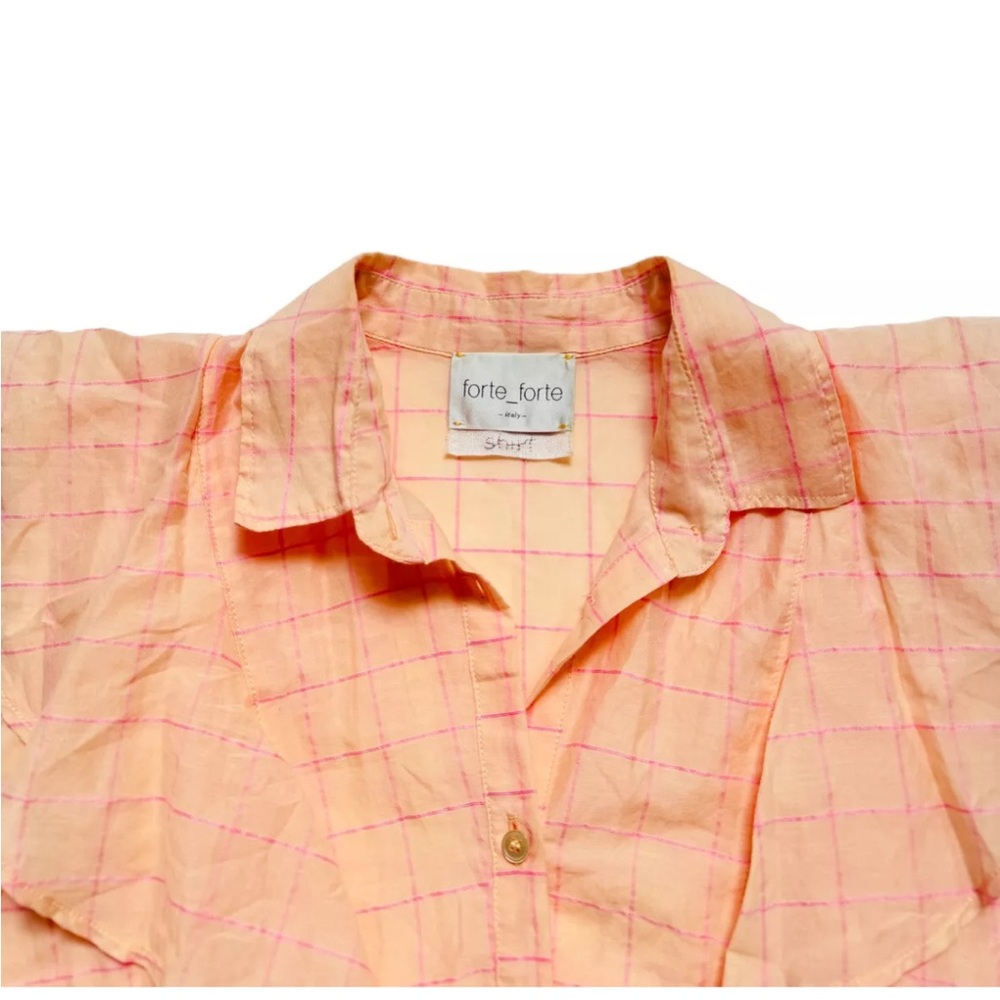 Forte Fortw Short Sleeve Button Front Womens Sz 0 Cotton Blouse - Picture 4 of 5